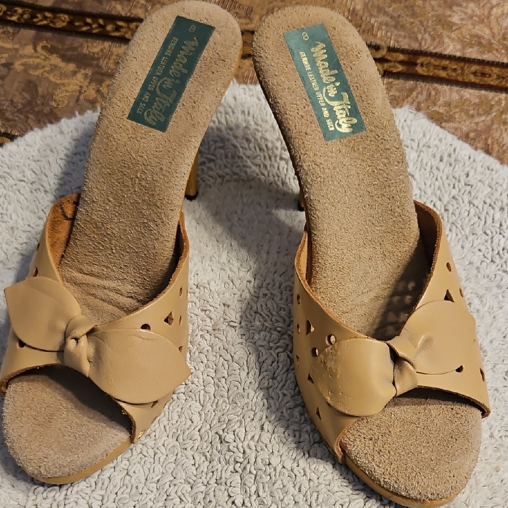 Women’s Tan Knot Front Slide Mules with Perforated Upper